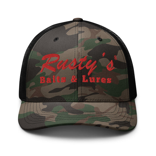 "Rusty's Baits and Lures" Camouflage trucker hat