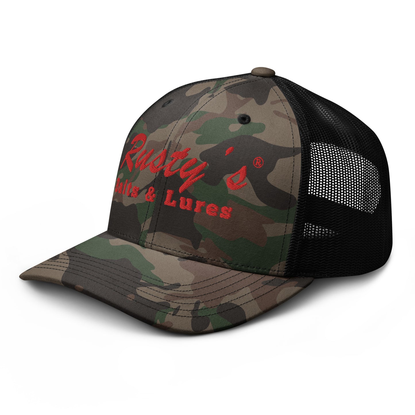 "Rusty's Baits and Lures" Camouflage trucker hat