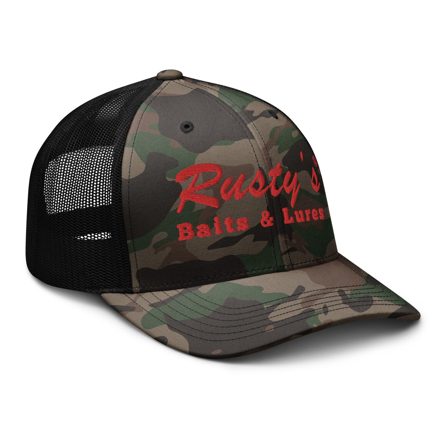 "Rusty's Baits and Lures" Camouflage trucker hat