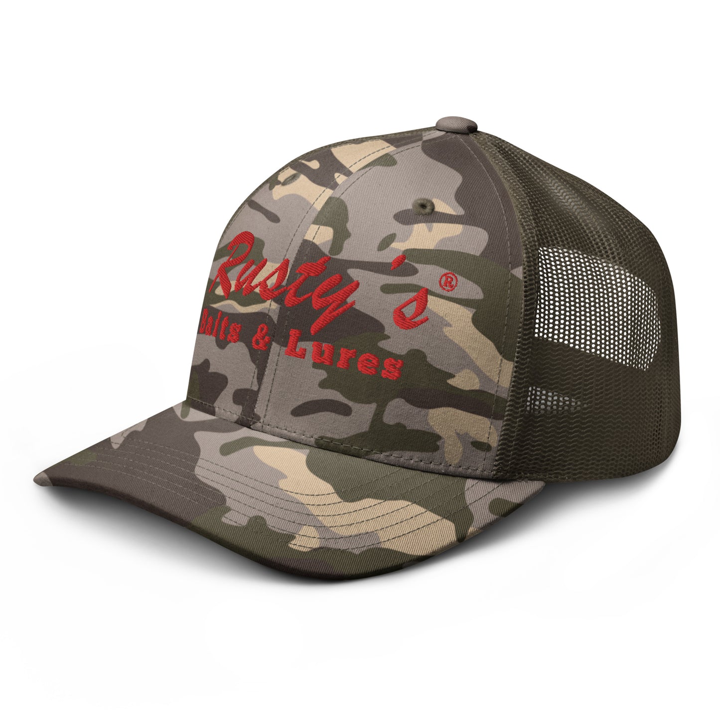 "Rusty's Baits and Lures" Camouflage trucker hat