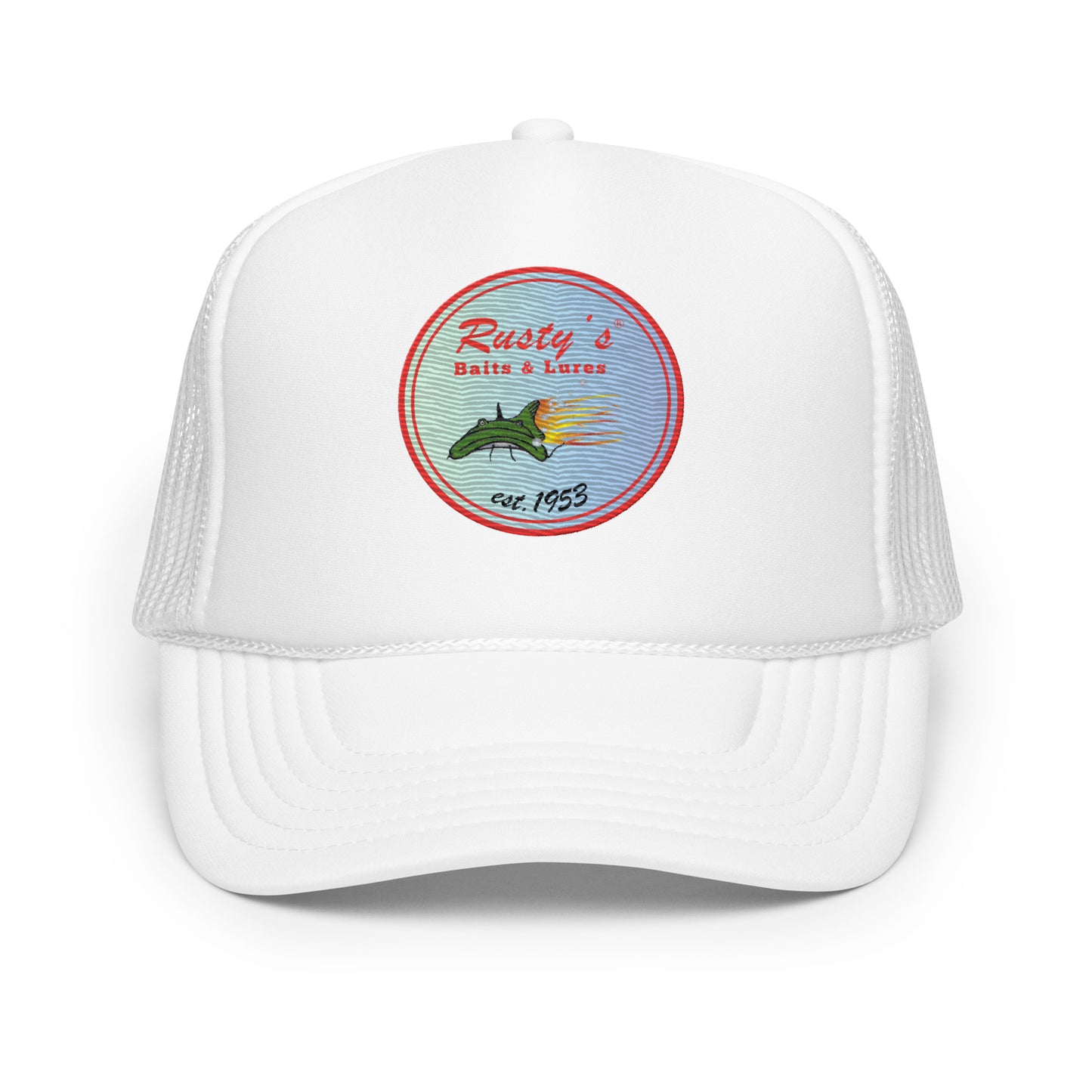 Rusty's Baits and Lures since 1953 Gradient Foam trucker hat